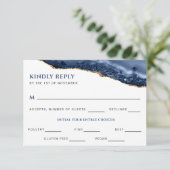 Blue and Gold Agate Geode Wedding Reply Card Kaart (Staand voorkant)