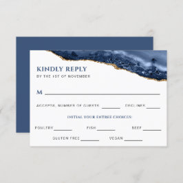 Blue and Gold Agate Geode Wedding Reply Card Kaart