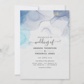Blue and Gold Alcohol Ink Wedding Invitation Kaart (Voorkant)