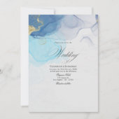 Blue and Gold Alcohol Ink Wedding Invitation Kaart (Voorkant)