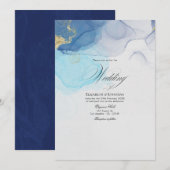 Blue and Gold Alcohol Ink Wedding Invitation Kaart (Voorkant / Achterkant)