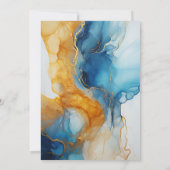 Blue and Gold Alcohol Ink Wedding Kaart (Achterkant)