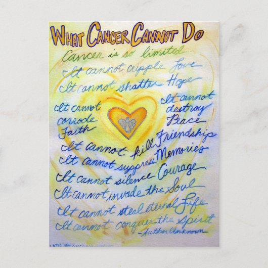 Blue and Gold Angel Heart Cancer Text Briefkaart (Voorkant)