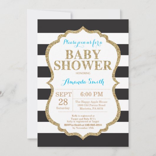 Blue and Gold Baby shower Invitation Glitter Kaart (Voorkant)