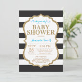 Blue and Gold Baby shower Invitation Glitter Kaart (Staand voorkant)