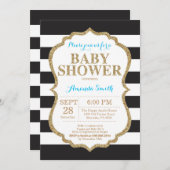 Blue and Gold Baby shower Invitation Glitter Kaart (Voorkant / Achterkant)