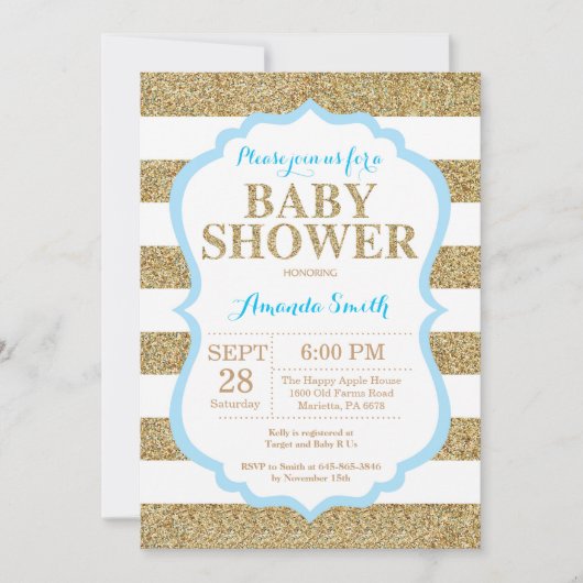 Blue and Gold Baby shower Invitation Glitter Kaart (Voorkant)
