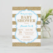 Blue and Gold Baby shower Invitation Glitter Kaart (Staand voorkant)