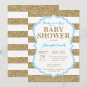 Blue and Gold Baby shower Invitation Glitter Kaart (Voorkant / Achterkant)