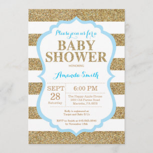 Blue and Gold Baby shower Invitation Glitter Kaart