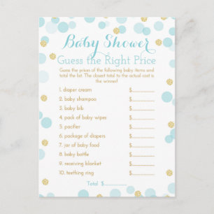 Blue and Gold Baby shower Right Price Game Uitnodiging Briefkaart