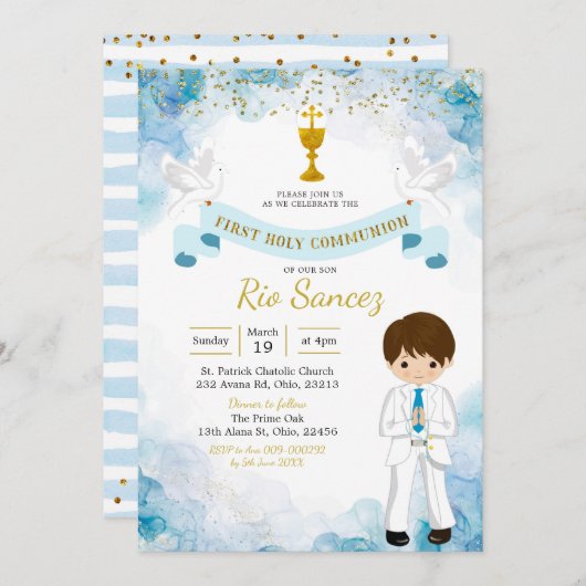 Blue and Gold boy eerste communiqué uitnodiging (Voorkant / Achterkant)