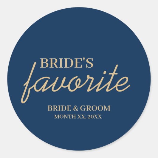 Blue and Gold Bride's Favoriete Snack Bruiloft Ronde Sticker (Voorkant)
