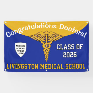Blue and Gold Caduceus Medical School Afstuderen Spandoek