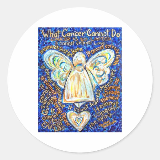 Blue and Gold Cancer Angel Round Sticker (Voorkant)