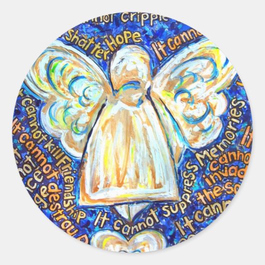 Blue and Gold Cancer Angel-stickers Ronde Sticker (Voorkant)