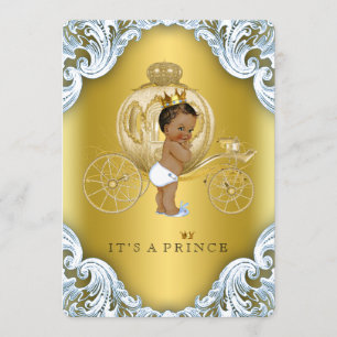 Blue and Gold Carriage Ethnic Prince Baby shower Kaart