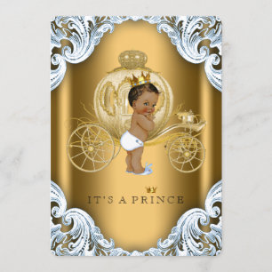 Blue and Gold Carriage Ethnic Prince Baby shower Kaart