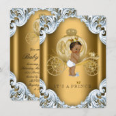 Blue and Gold Carriage Ethnic Prince Baby shower Kaart (Voorkant / Achterkant)