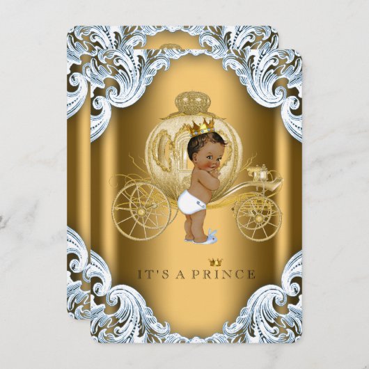 Blue and Gold Carriage Ethnic Prince Baby shower Kaart (Voorkant / Achterkant)
