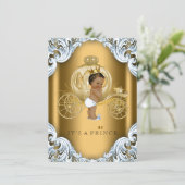 Blue and Gold Carriage Ethnic Prince Baby shower Kaart (Staand voorkant)