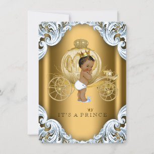 Blue and Gold Carriage Ethnic Prince Baby shower Kaart