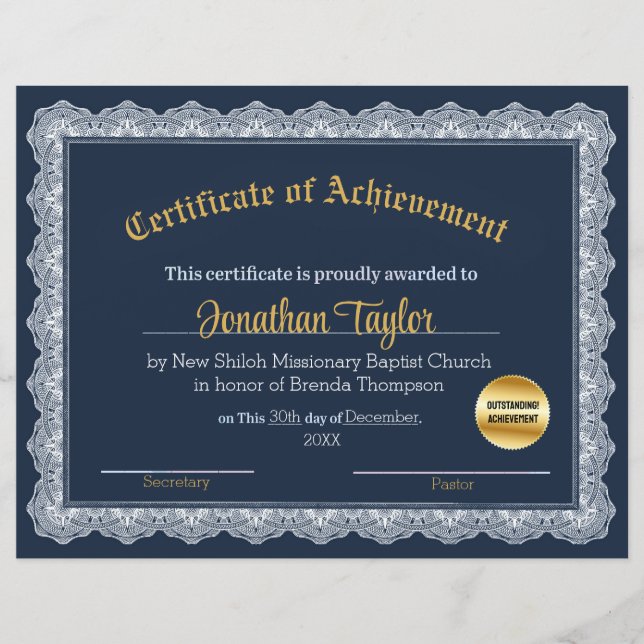 Blue and Gold Certificate of Achievement (Voorkant)