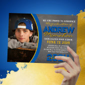 Blue and Gold Chalkboard Afstuderen Aankondiging