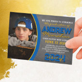 Blue and Gold Chalkboard Afstuderen Aankondiging