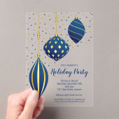 Blue and Gold Christmas Ornaments Holiday Acryl Uitnodigingen (Insitu (Draagbaar))