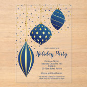 Blue and Gold Christmas Ornaments Holiday Acryl Uitnodigingen (Voorkant)