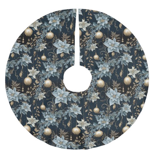Blue and Gold Christmas Ornaments Poinsettias Kerstboom Rok (Voorkant)