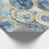 Blue and Gold Clock Pattern Cadeaupapier (Hoek)