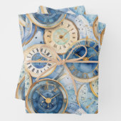 Blue and Gold Clock Pattern Inpakpapier Vel (In situ)