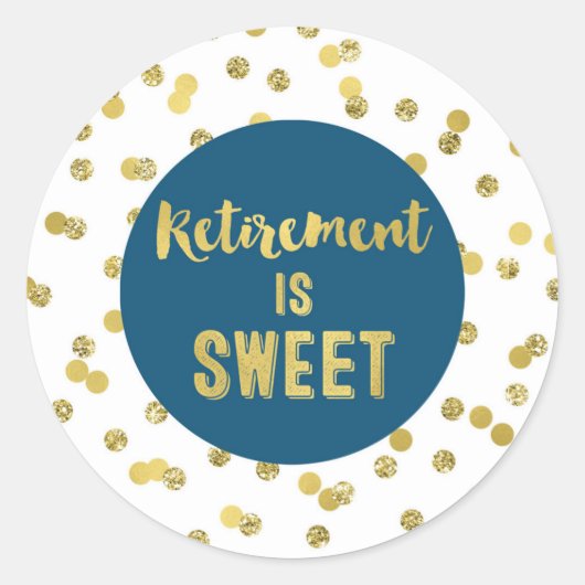 Blue and Gold Confetti Pensioen is zoet Ronde Sticker (Voorkant)