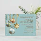 Blue and Gold Corporate Vakantie Party uitnodiging (Staand voorkant)