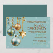 Blue and Gold Corporate Vakantie Party uitnodiging (Voorkant / Achterkant)