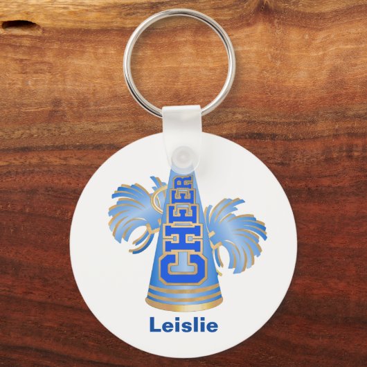 Blue and Gold Custom Cheerleader Sleutelhanger (Voorkant)