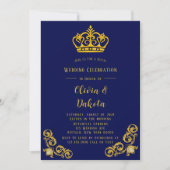 Blue and Gold Damask Royal Wedding Kaart (Voorkant)