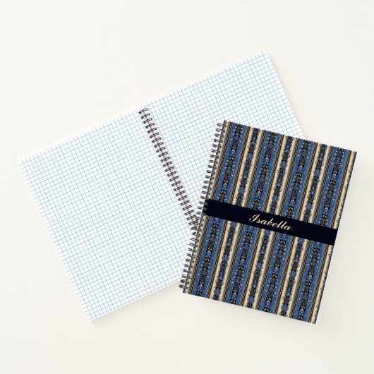 Blue and Gold Damask Stripes Notitieboek (Binnen)
