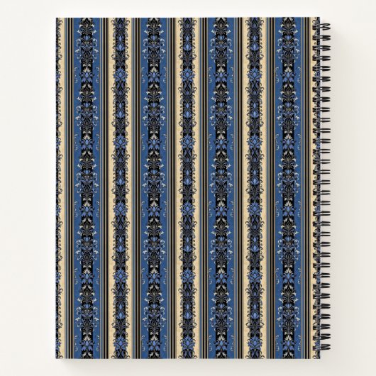 Blue and Gold Damask Stripes Notitieboek (Achterkant)
