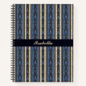 Blue and Gold Damask Stripes Notitieboek (Voorkant)