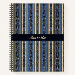 Blue and Gold Damask Stripes Notitieboek