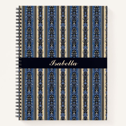 Blue and Gold Damask Stripes Notitieboek (Voorkant)