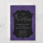 Blue and Gold Damask Wedding Invitation Kaart (Voorkant)