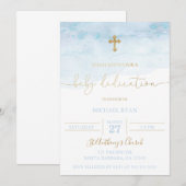 Blue and Gold Dedicitation Baby Boy Kaart (Voorkant / Achterkant)