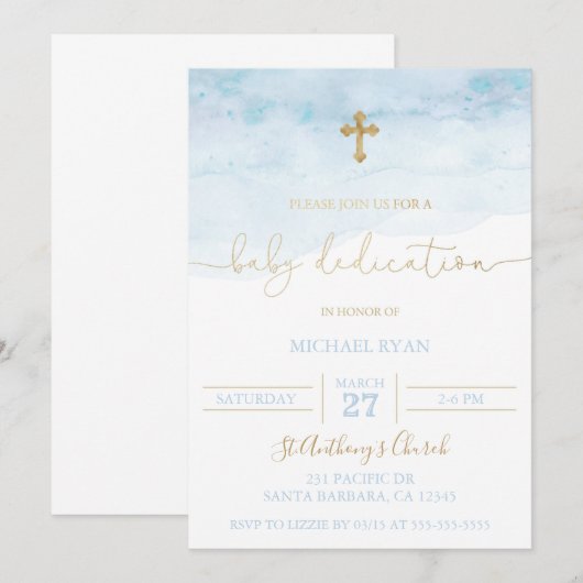 Blue and Gold Dedicitation Baby Boy Kaart (Voorkant / Achterkant)