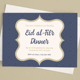 Blue and Gold Diamond Patterned Eid al-Fitr Kaart