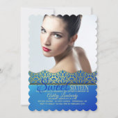 Blue and Gold Edging Photo Invitation Kaart (Voorkant)