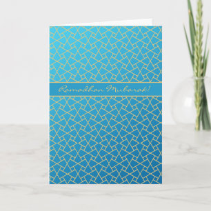 Blue and Gold-effect Ramadan Card, Islamic Pattern Kaart